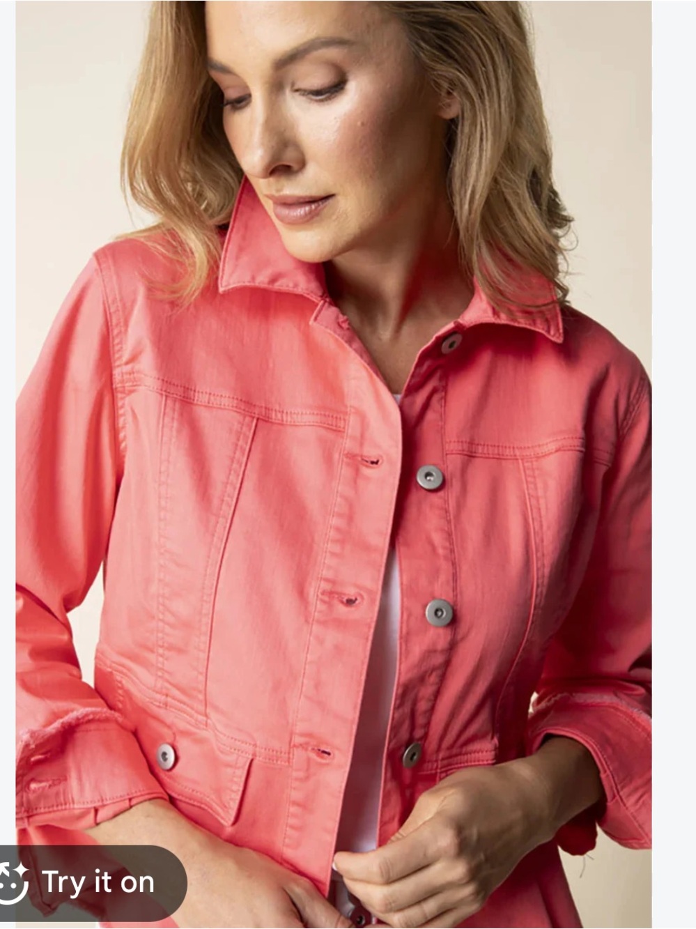 NWT J. Jill Coral Pink Button-Front Denim Trucker Jacket Size L